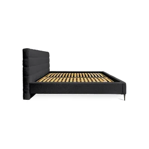 Bed MILLIO – Zwart – 140×200 cm – Bouclé chenille stof – Inclusief lattenbodem – 5-sterren hotelcomfort