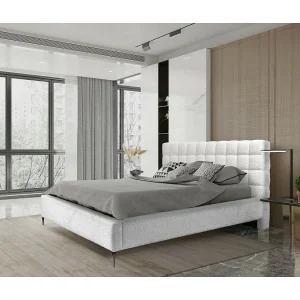 Bed MILLIO – Ivoor – 140×200 cm – Stof met lussen chenille – Inclusief lattenbodem – 5-sterren hotelcomfort