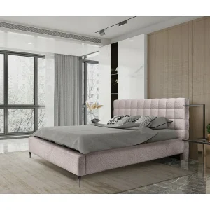 Bed MILLIO – Taupe – 160×200 cm – Gebobbeld chenille stof – Inclusief lattenbodem – 5-sterren hotel comfort