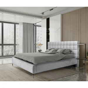 Bed MILLIO – Wit – 160×200 cm – Gebobbeld chenillestof – Inclusief lattenbodem – Comfort van een 5-sterrenhotel