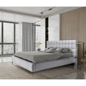 Bed MILLIO – Wit – 180×200 cm – Bouclé chenille stof – Inclusief lattenbodem – 5-sterren hotelcomfort