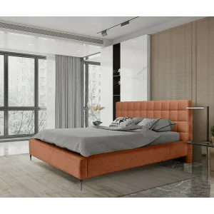 Bed MILLIO – Terracotta – 140×200 cm – Geborsteld chenille stof – Inclusief lattenbodem – 5-sterren hotel comfort