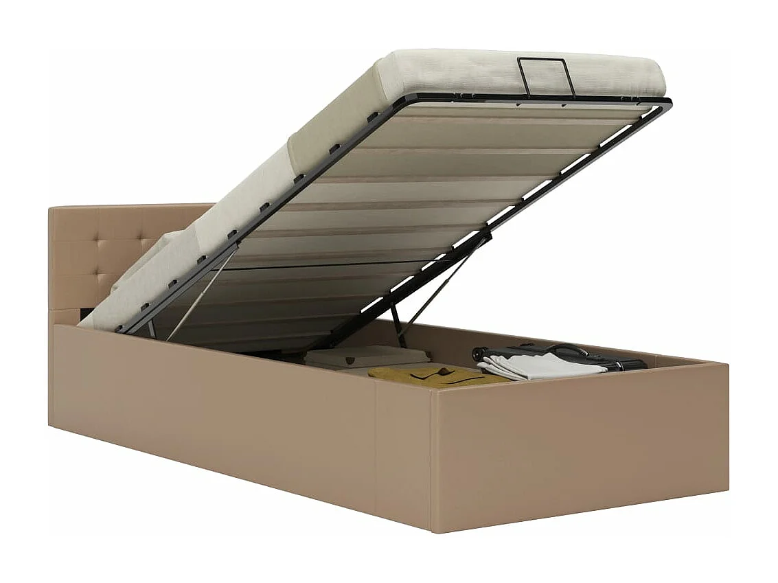 Bedframe met opslag hydraulisch kunstleer cappuccino 90x200 cm