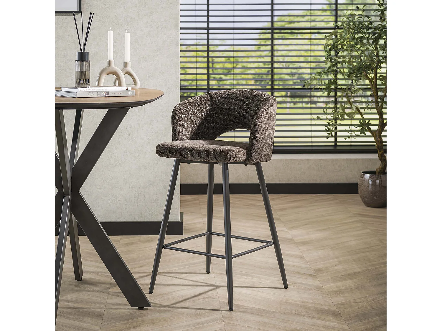 Barstoel Boucle Salon - Tissee Cargo Bruin - Set van 2