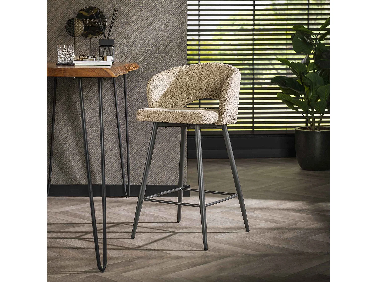 Barstoel Boucle Salon - 2 Stuks - Boucle Zandkleur