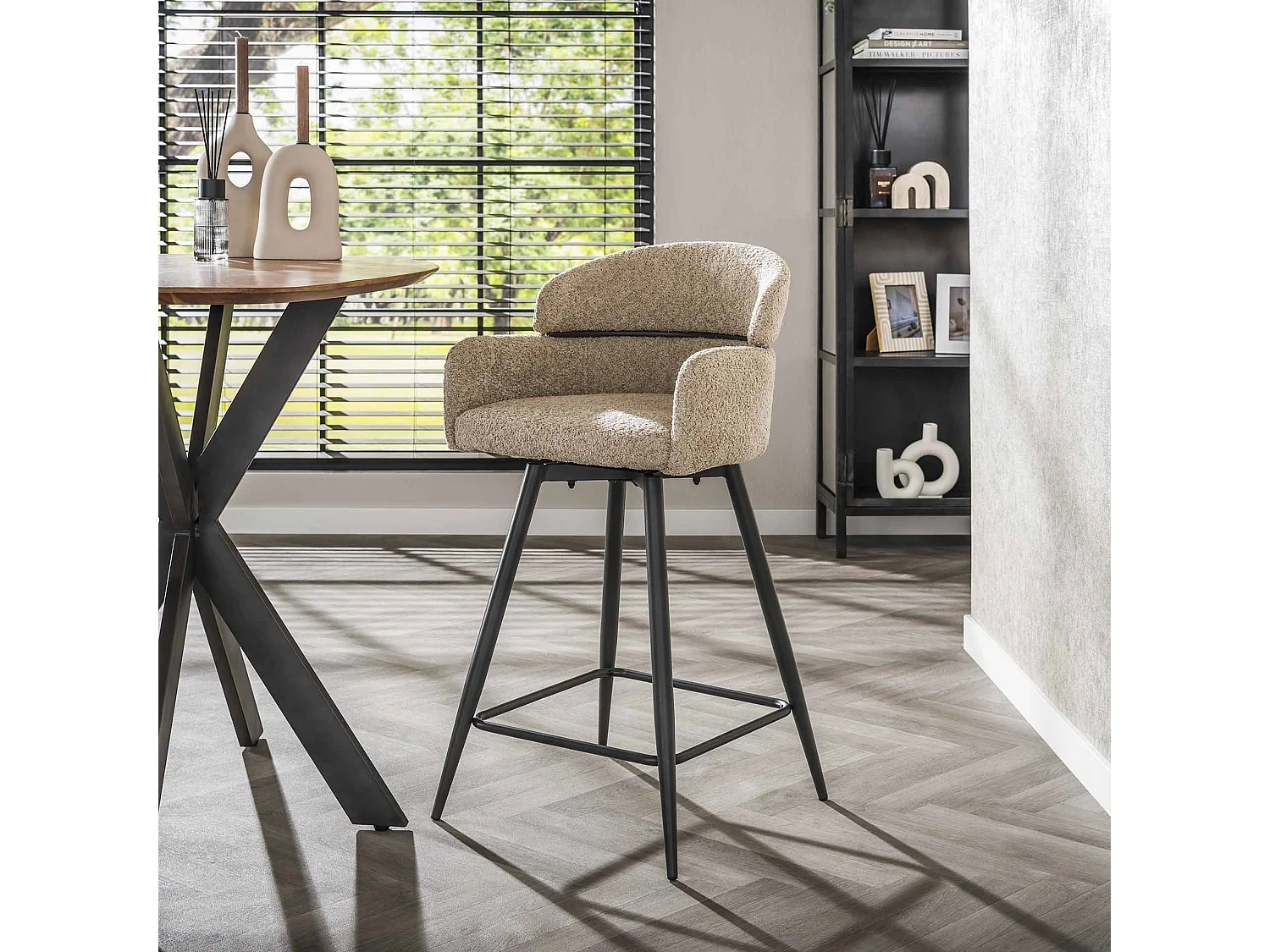 Barstoel Draaibaar Boucle Ronde Rug 2 Stuks - Boucle Zandkleur