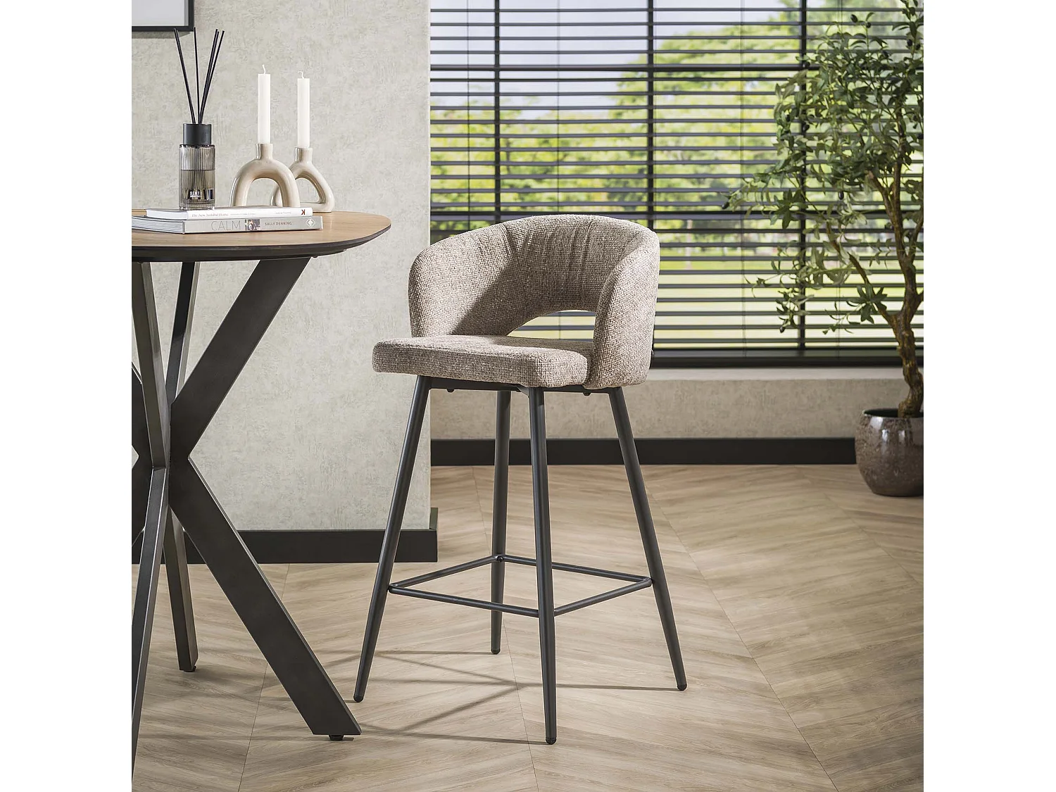 Barstoel Boucle Salon - Tissee Cargo Zandkleur - Set van 2