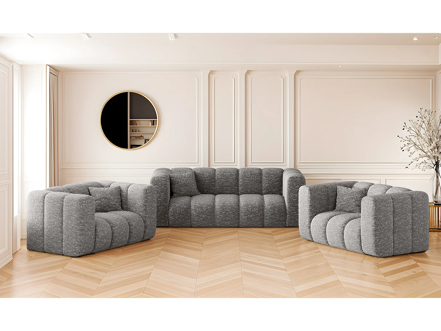 Bankstel 2+1+1 bankstel serie Grand stilvol, stof Haga Grijs