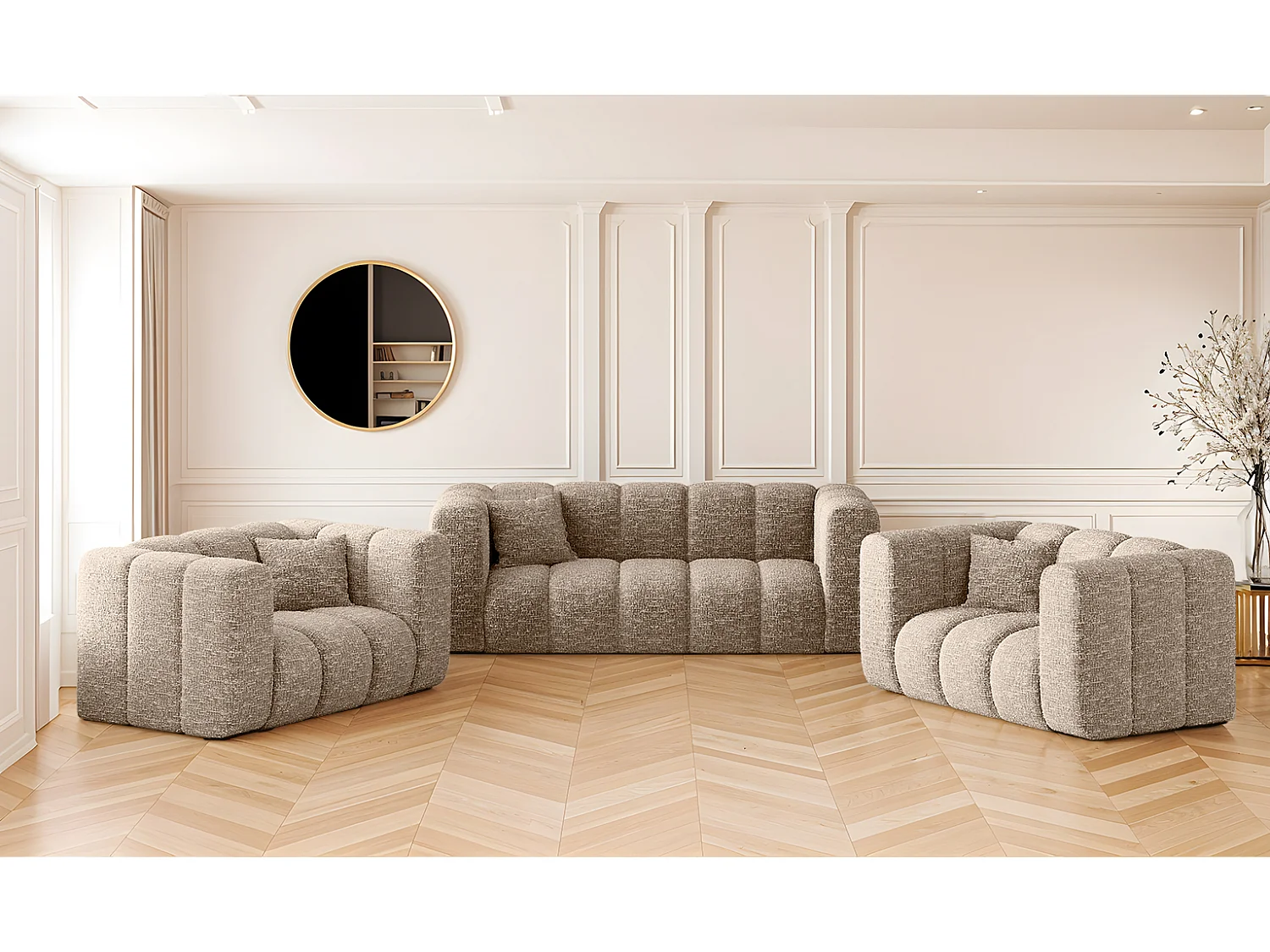 Bankstel 2+1+1 bankstel serie Grand stilvol, stof Haga Beige