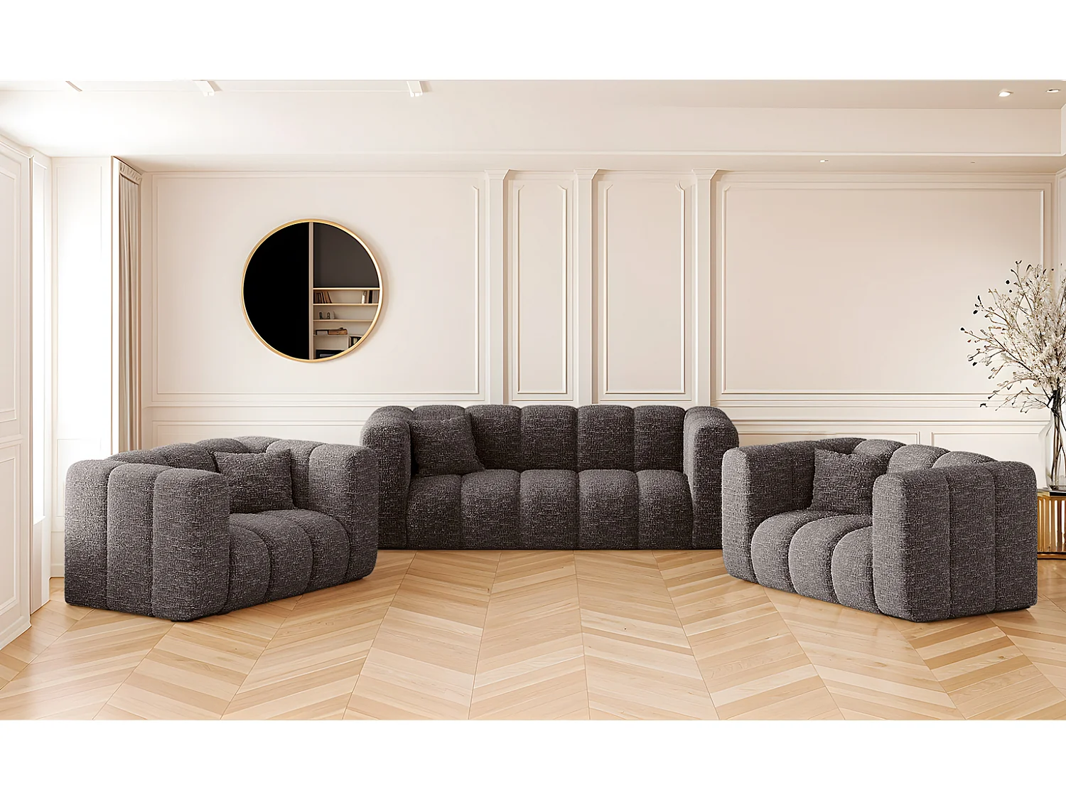 Bankstel 2+1+1 bankstel serie Grand stilvol, stof Haga Graphite