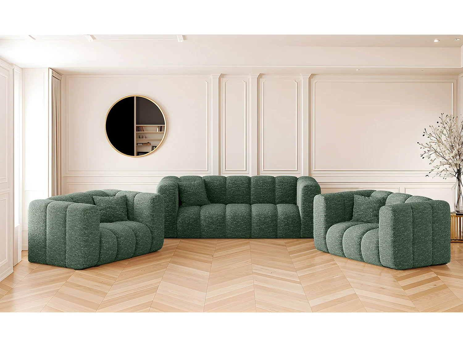Bankstel 2+1+1 bankstel serie Grand stilvol, stof Haga Groen