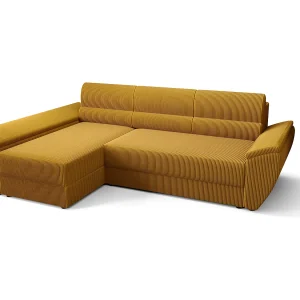 BEDANTE Hoekbank L REBI L3 Poso 01 Links met slaapfunctie, zandkleur, L-vorm, bank met opbergruimte, bedlade, woonkamerbank, bankstel, sofa, slaapbank