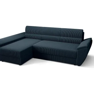 BEDANTE Hoekbank L REBI L3 Poso 05 Links met slaapfunctie, donkerblauw, L-vorm, bank met opbergruimte, bedlade, woonkamerbank, bankstel, sofa, slaapbank