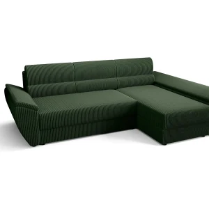 BEDANTE Hoekbank L REBI L3 Poso 14 Rechts met slaapfunctie, groen, L-vorm, bank met opbergruimte, bedlade, woonkamerbank, bankstel, sofa, slaapbank