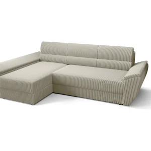 BEDANTE Hoekbank L REBI L3 Poso 100 Links met slaapfunctie, beige, L-vorm, bank met opbergruimte, bedlade, woonkamerbank, bankstel, sofa, slaapbank