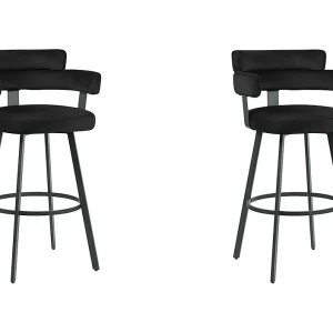 Barkruk Bardio – Zwart – Fluweel – Zithoogte 75 – set van 2