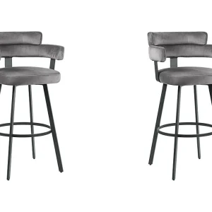 Barkruk Bardio – Grijs – Fluweel – Zithoogte 75 – set van 2