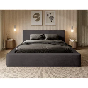 Bed met opbergruimte VELORA – Antracietgrijs – 140×200 cm – Zacht fluwelen stof – Verstelbare lattenbodem – Geïntegreerde opslag