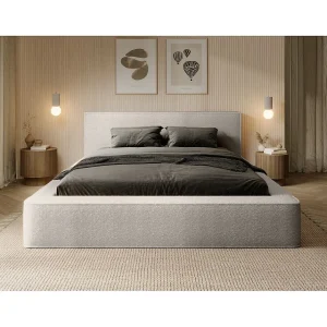 Bed met opbergruimte VELORA – Poederbeige lusjes – 140×200 cm – Zacht fluwelen stof – Opklapbare lattenbodem – Geïntegreerde opbergruimte Bed met opbergruimte VELORA – Poederbeige lusjes – 140×200 cm – Zacht fluwelen stof – Opklapbare lattenbodem – Geïntegreerde opbergruimte
