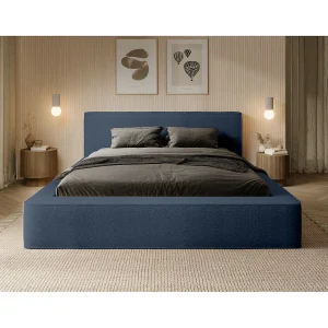 Bed met opbergruimte VELORA – Staalblauw bouclé – 160×200 cm – Zacht fluwelen stof – Opklapbare lattenbodem – Geïntegreerde opbergruimte Bed met opbergruimte VELORA – Staalblauw bouclé – 160×200 cm – Zacht fluwelen stof – Opklapbare lattenbodem – Geïntegreerde opbergruimte