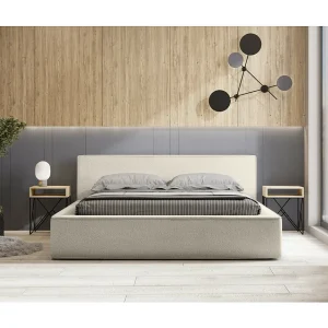 Bed met opbergruimte VELORA – Zandkleurig bouclé – 180×200 cm – Stof met wol effect – Opklapbare lattenbodem – Geïntegreerde opbergruimte Bed met opbergruimte VELORA – Zandkleurig bouclé – 180×200 cm – Stof met wol effect – Opklapbare lattenbodem – Geïntegreerde opbergruimte