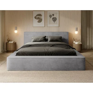 Bed met opbergruimte VELORA – Lichtgrijs – 180×200 cm – Zacht fluwelen stof – Verstelbare lattenbodem – Ingebouwde opslag