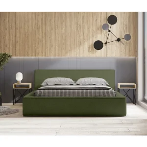 Bed met opbergruimte VELORA – Olive bouclé – 160×200 cm – Zacht fluwelen stof – Verstelbare lattenbodem – Ingebouwde opbergruimte Bed met opbergruimte VELORA – Olive bouclé – 160×200 cm – Zacht fluwelen stof – Verstelbare lattenbodem – Ingebouwde opbergruimte