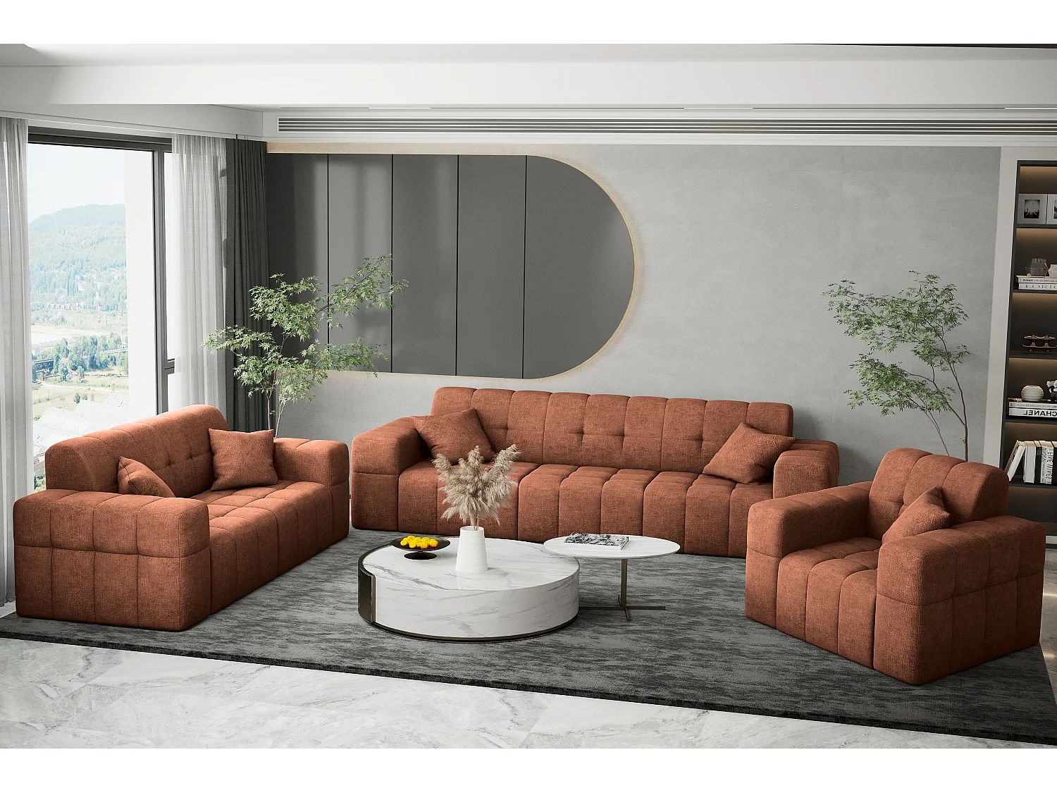 Bankstel 3+2+1 bankstel serie NIMES stijlvolle stof Perfect Harmony Copper