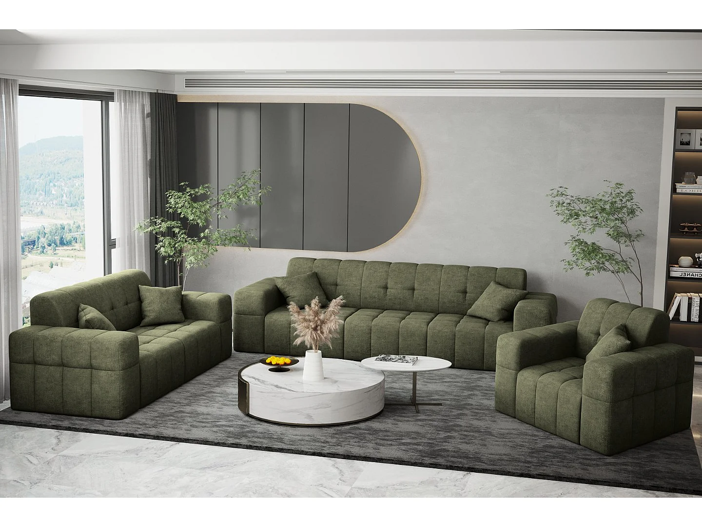 Bankstel 3+2+1 bankstel serie NIMES stijlvolle stof Perfect Harmony Green