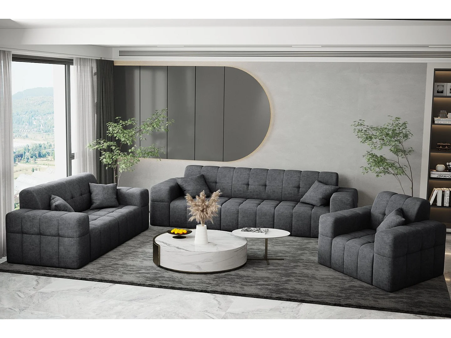 Bankstel 3+2+1 bankstel serie NIMES stijlvolle stof Perfect Harmony donkergrijs