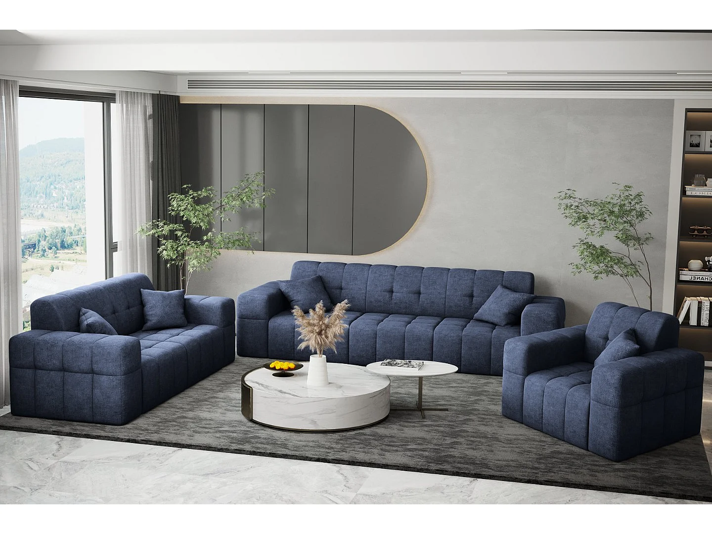 Bankstel 3+2+1 bankstel serie NIMES stijlvolle stof Perfect Harmony Donkerblauw