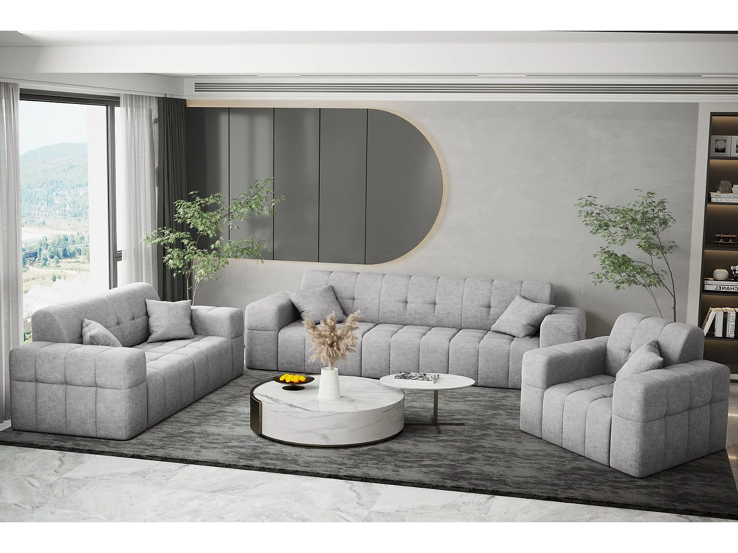 Bankstel 3+2+1 bankstel serie NIMES stijlvolle stof Perfect Harmony Grey