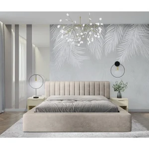 Bed met opbergruimte CERVIN – Zacht fluweel Natuurlijk linnen – 140×200 cm – Verstelbare lattenbodem – Elegant ontwerp