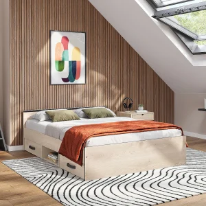 Bed met opbergruimte 140 x 190 cm, naturelkleurig + bedbodem – PABLO