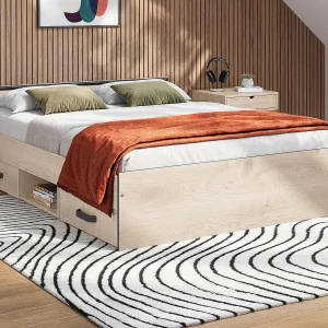 Bed met opbergruimte 140 x 190 cm – 2 lades – houtlook + onderbed + matras – Koop nu Bed met opbergruimte 140 x 190 cm – 2 lades – houtlook + onderbed + matras – Koop nu