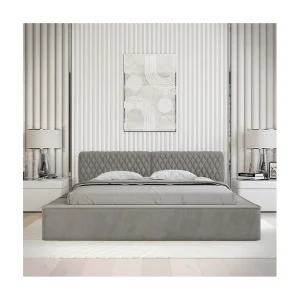 Bed met opbergruimte VERNON – Chenille bouclé stof As taupe – 140×200 cm – Opklapbare lattenbodem – Luxe ontwerp Bed met opbergruimte VERNON – Chenille bouclé stof As taupe – 140×200 cm – Opklapbare lattenbodem – Luxe ontwerp