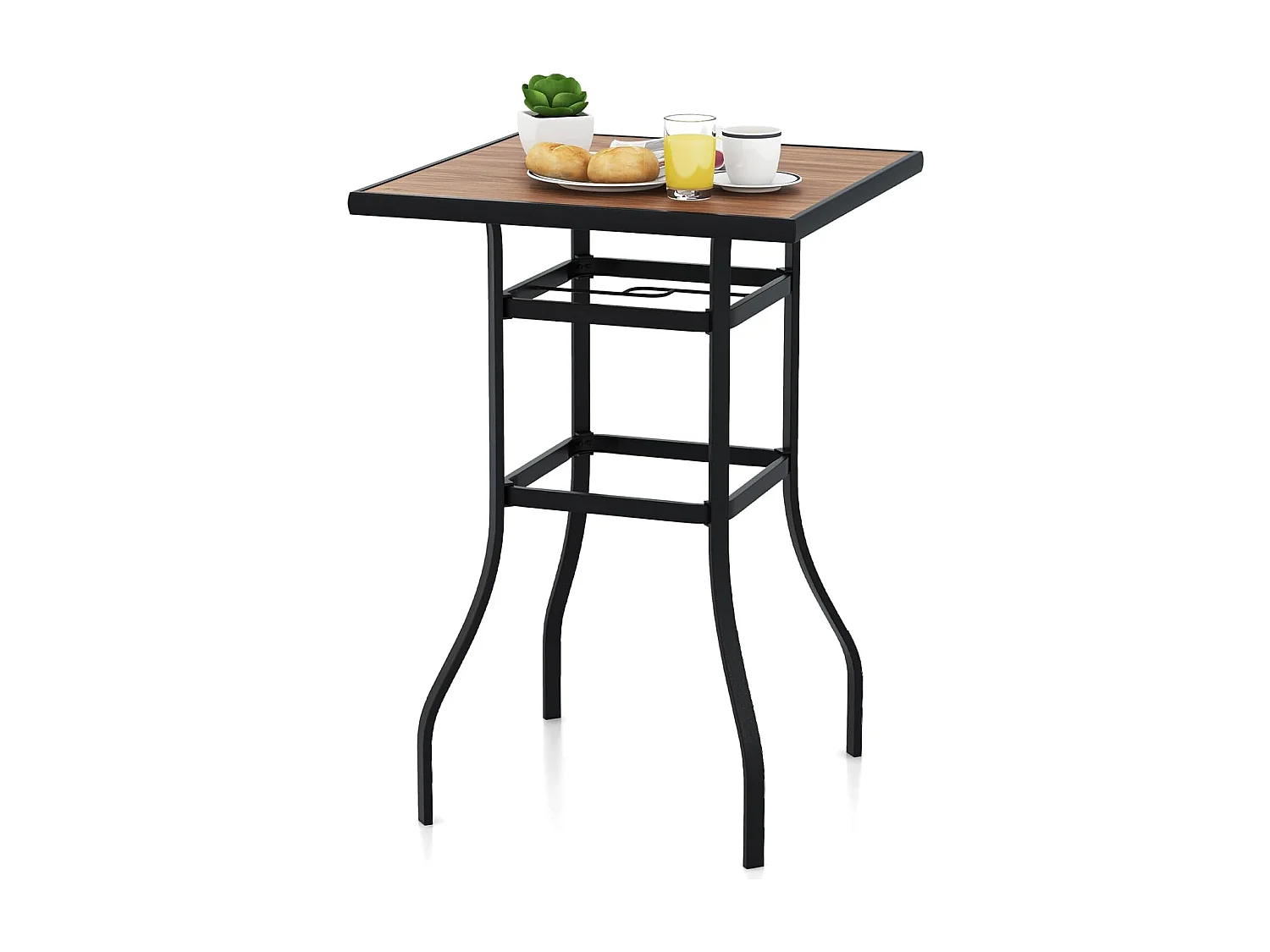 Bistrotafel met schermgat, tuintafel met tafelblad in houtlook, statafel, vierkante balkontafel voor tuin, achtertuin, balkon, 70 x 70 x 102 cm