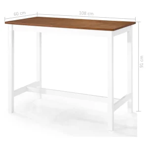 Bartafel- en barstoelenset massief hout bruin en wit 3-delig Bartafel- en barstoelenset massief hout bruin en wit 3-delig