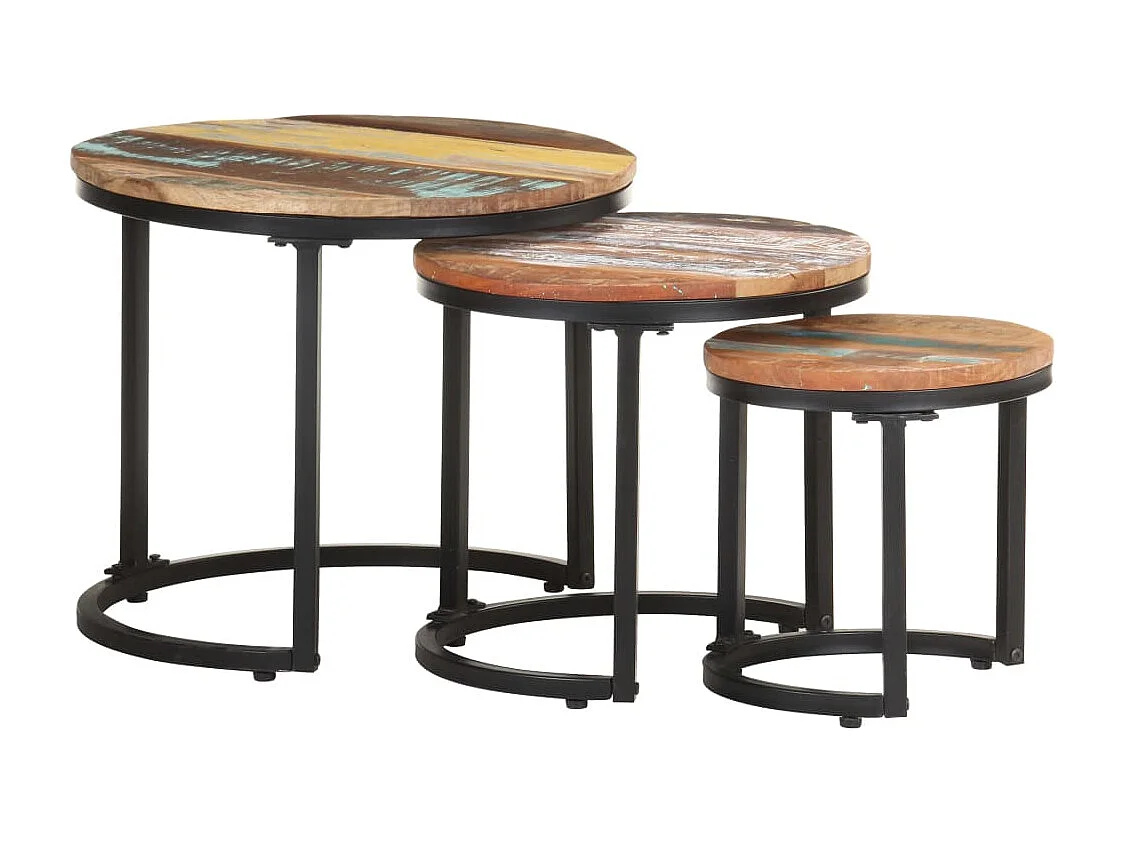 Bijzettafel 3 st massief gerecycled hout
