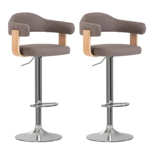 Barkrukken 2 st gebogen hout en stof taupe Barkrukken 2 st gebogen hout en stof taupe
