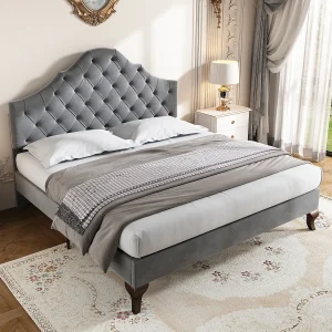 Bed 90×200 cm – grijs fluweel – kinderbed met verstelbaar hoofdbord en houten lattenbodem – zonder matras Bed 90×200 cm – grijs fluweel – kinderbed met verstelbaar hoofdbord en houten lattenbodem – zonder matras