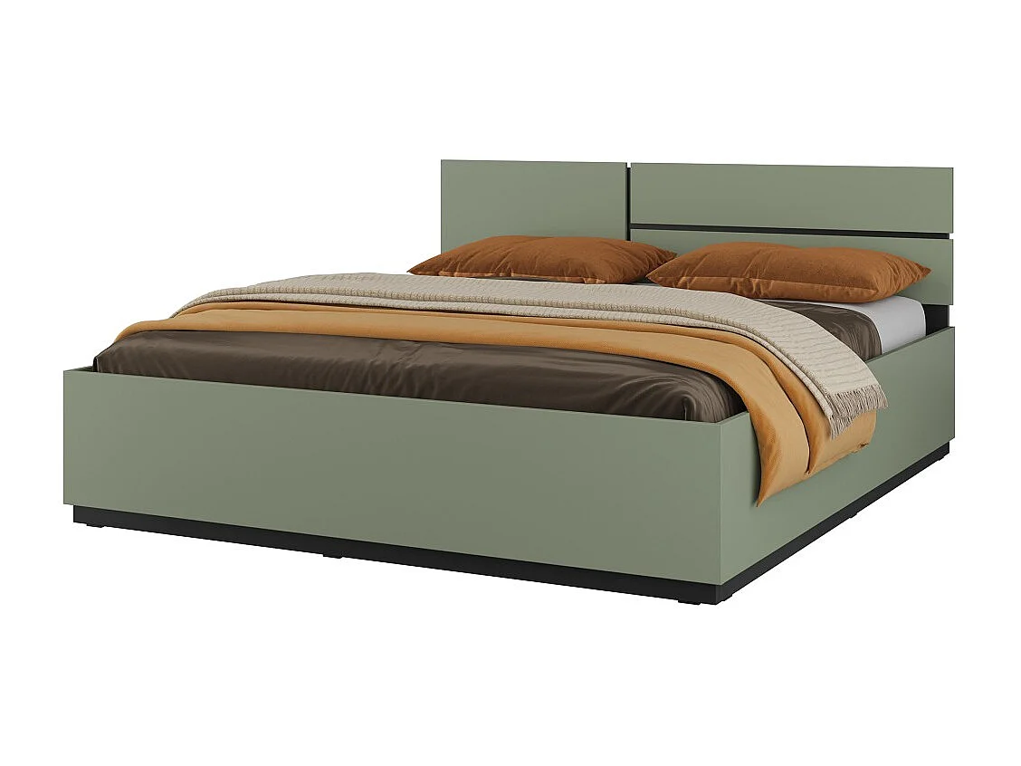 Bed HAVANA 160x200 met lattenbodem – Kleur saliegroen en zwart – Modern ontwerp en robuuste structuur