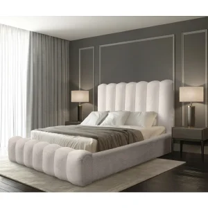 Bed met opbergruimte BADJA – Stof in bouclé Ivoor roze – 160×200 cm – Opklapbare lattenbodem – Luxe ontwerp Bed met opbergruimte BADJA – Stof in bouclé Ivoor roze – 160×200 cm – Opklapbare lattenbodem – Luxe ontwerp