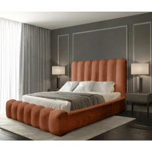 Bed met opbergruimte BADJA – Bouclé stof Terracota – 140×200 cm – Opklapbare lattenbodem – Luxe design Bed met opbergruimte BADJA – Bouclé stof Terracota – 140×200 cm – Opklapbare lattenbodem – Luxe design
