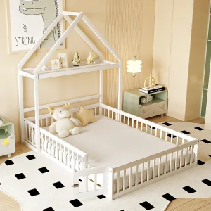 Bed 140×200 cm – Kinderbed met veiligheidsdeur en houten lattenbodem – wit – zonder matras Bed 140×200 cm – Kinderbed met veiligheidsdeur en houten lattenbodem – wit – zonder matras