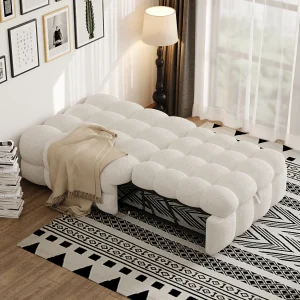 Beige slaapbank – Eenpersoonsbed met schuimvulling en opvouwbaar – teddystof Beige slaapbank – Eenpersoonsbed met schuimvulling en opvouwbaar – teddystof