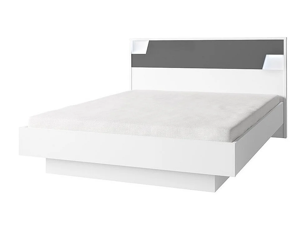 Bed FULMO 160 cm met opbergruimte - Kleur wit en afwerking grijs beton - 171 x 92 x 201 cm