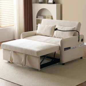 Beige rechte bank – Opvouwbare bank met telefoonhouder en opbergvak – verstelbare rugleuning – voor woonkamer en slaapkamer Beige rechte bank – Opvouwbare bank met telefoonhouder en opbergvak – verstelbare rugleuning – voor woonkamer en slaapkamer