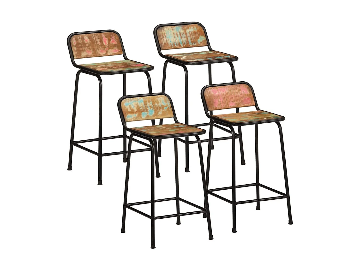 Barkrukken 4 st 46x35,5x80 cm massief gerecycled hout