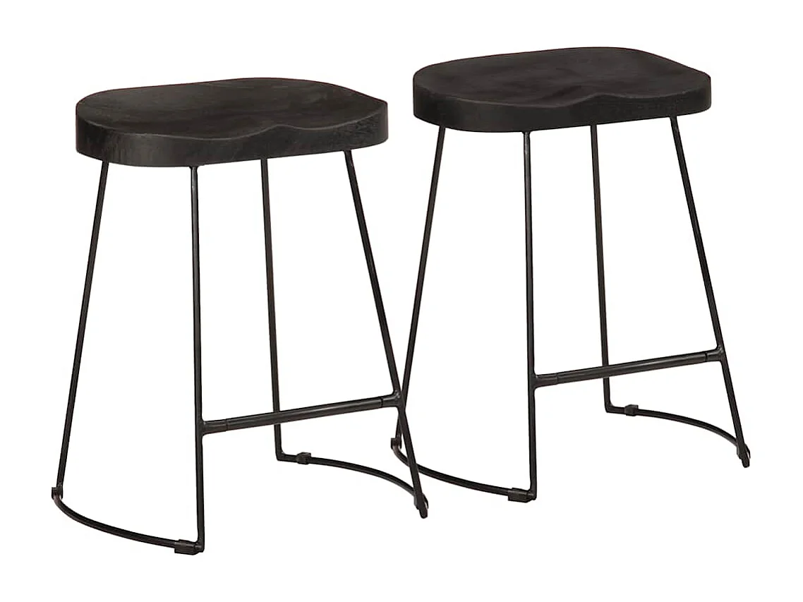 Barkrukken 2 st zwart 46x38x52 cm massief mangohout